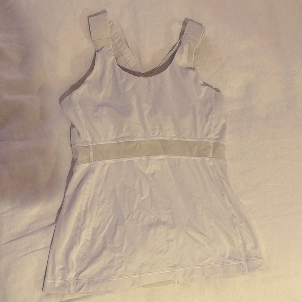 LULULEMON MESH WHITE TANK BUILT IN BRA SIZE SMALL